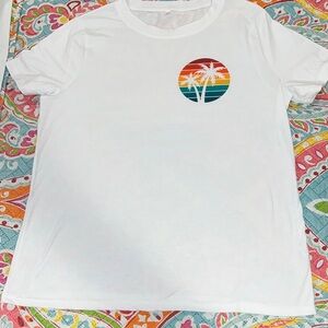 White Crewneck Tee with Soft Pastel Tie-Dye Trim - XL